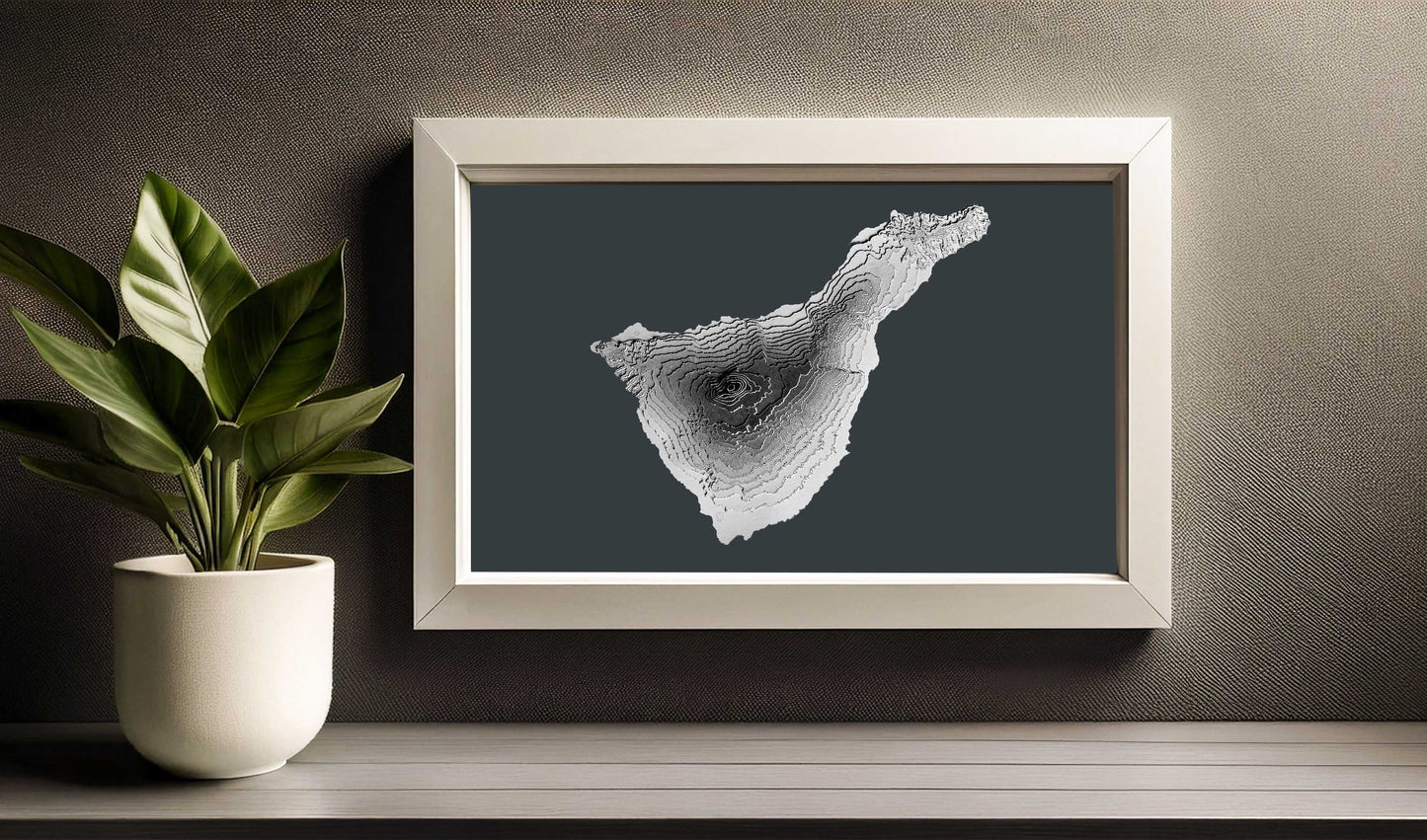 The 3D raised relief map of Tenerife is made with cardstock that has been carefully pasted onto each other. Thanks to its minimalist design, the map looks great in any kind of room and interior decoration style.